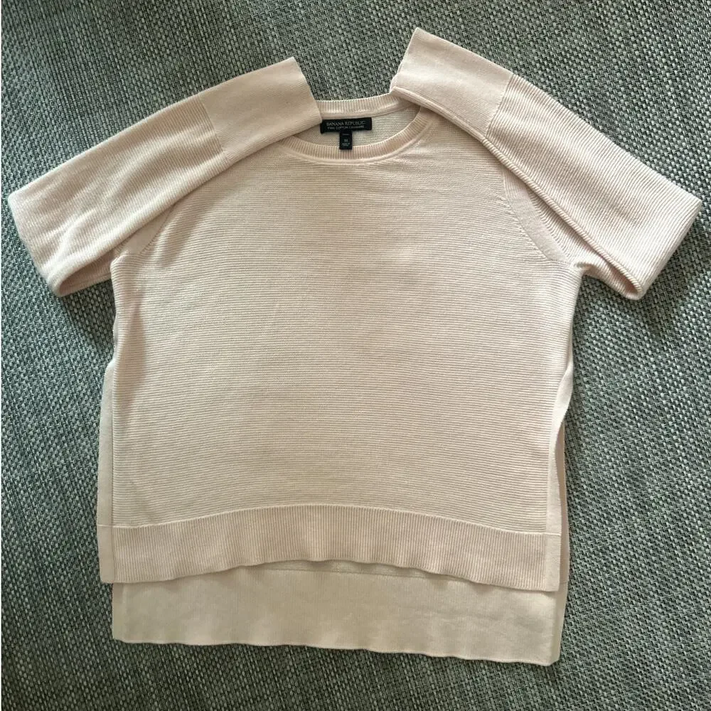 BANANA REPUBLIC Pima Cotton Crewneck Split Sides Cashmere Sweater Petal Pink PM